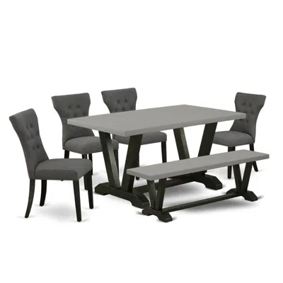East West Furniture 6-pc Kitchen Table Set-dark Gotham Grey Linen Fabric Seat And Button Tufted Chair Back Parson Dining In Gray