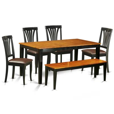 East West Furniture 6 Pc Kitchen Table Set-dining Table And 4 Dining Chairs Plus A Bench In Brown