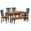 East West Furniture 6 Pc Kitchen Table Set-dining Table And 4 Wood Dining Chairs Plus A Bench In Brown