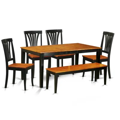 East West Furniture 6 Pc Kitchen Table Set-dining Table And 4 Wood Dining Chairs Plus A Bench In Brown