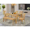 East West Furniture 6-pc Kitchen Table Set For 6 - Kitchen Dinette Table And 4 Kitchen Chairs With Bench In Brown