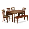 East West Furniture 6 Pc Kitchen Table Set With Bench-kitchen Table And 4 Dinette Chair And Bench In Brown