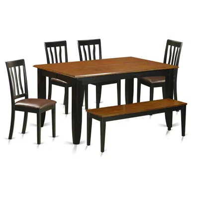 East West Furniture 6 Pc Kitchen Table Set With Bench-kitchen Tables And 4 Dining Chairs Plus Bench In Brown