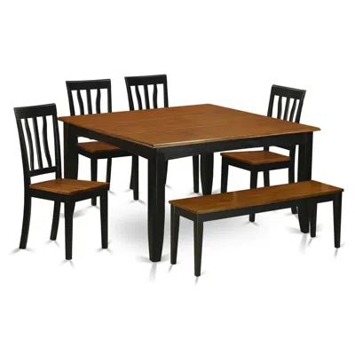 East West Furniture 6 Pc Kitchen Table Set With Bench-kitchen Tables And 4 Wood Kitchen Chairs Plus Bench In Brown