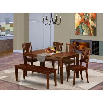 East West Furniture 6-pc Kitchen Table With Bench- Table And 4 Kitchen Chairs And Bench