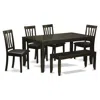 East West Furniture 6-pc Kitchen Table With Bench-dining Table And 4 Dining Chairs And Bench In Black