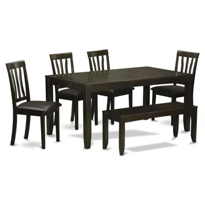 East West Furniture 6-pc Kitchen Table With Bench-dining Table And 4 Dining Chairs And Bench In Black