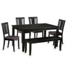 East West Furniture 6 Pc Kitchen Table With Bench-dining Table And 4 Kitchen Chairs And Bench In Black
