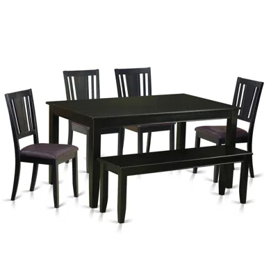 East West Furniture 6 Pc Kitchen Table With Bench-dining Table And 4 Kitchen Chairs And Bench In Black
