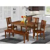East West Furniture 6 Pc Kitchen Table With Bench Set - Table With 4 Kitchen Chairs And Bench In Brown