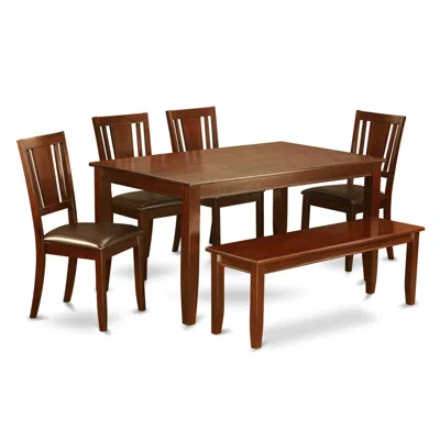 East West Furniture 6 Pc Kitchen Table With Bench-table And 4 Chairs For Dining Room And Bench In Brown