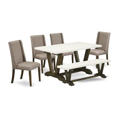 East West Furniture 6-pc Mid Century Dining Table Set In Multi