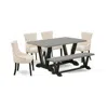 East West Furniture 6-pc Modern Dining Set - 4 Parson Chairs, A Bench Cement Top And 1 Modern Cement Dining Table Top Wi In Gray