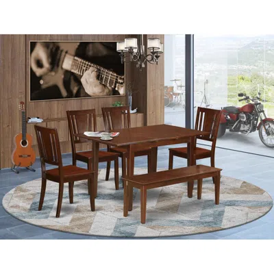 East West Furniture 6 Pc Small Kitchen Nook Dining Set -table With Leaf And 4 Chairs Plus Bench In Brown
