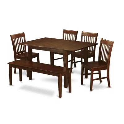 East West Furniture 6 Pc Small Kitchen Table Set- Tables And 4 Dining Chairs And Dining Bench In Brown