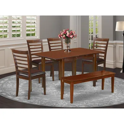 East West Furniture 6 Pc Small Table Set - Table And 4 Dining Chairs Plus Bench In Brown