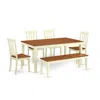 East West Furniture 6-pc Table And Chair Set - Kitchen Table And 4 Dining Chairs Together With Bench In Brown
