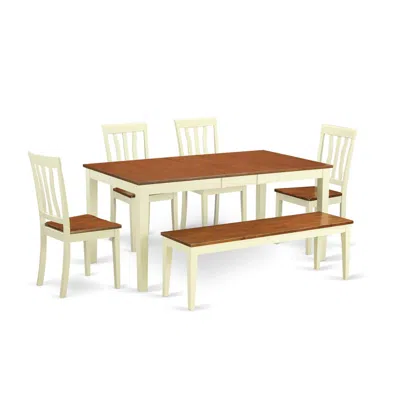 East West Furniture 6-pc Table And Chair Set - Kitchen Table And 4 Dining Chairs Together With Bench In Brown