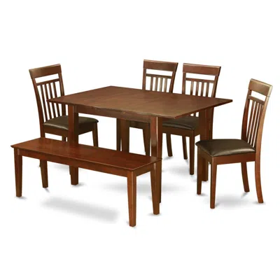 East West Furniture 6 Pc Table And Chairs Set - Kitchen Dinette Table And 4 Kitchen Dining Chairs Plus A Bench In Brown