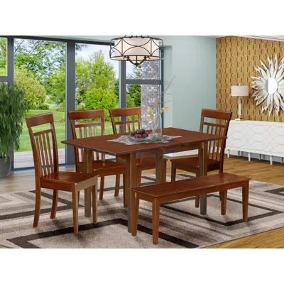 East West Furniture 6 Pc Table And Chairs Set - Kitchen Dinette Table And 4 Kitchen Dining Chairs Plus A Bench In Brown
