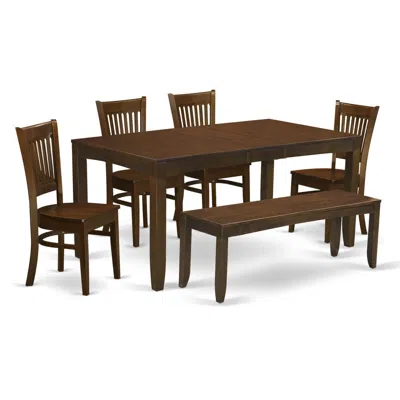 East West Furniture 6-pc Table With A 12" Leaf And 4 Wood Chairs Plus Bench