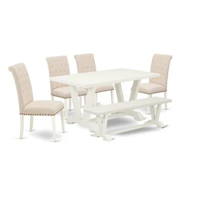East West Furniture 6-pc Wooden Dining Table Set In Neutral