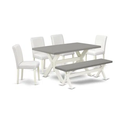 East West Furniture 6-piece Amazing Dining Table Set A High Quality Cement Color Wood Table Top And Cement Color Indoor  In White