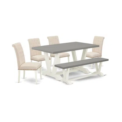 East West Furniture 6-piece Awesome Kitchen Table Set An Outstanding Cement Color Modern Dining Table Top In Multi