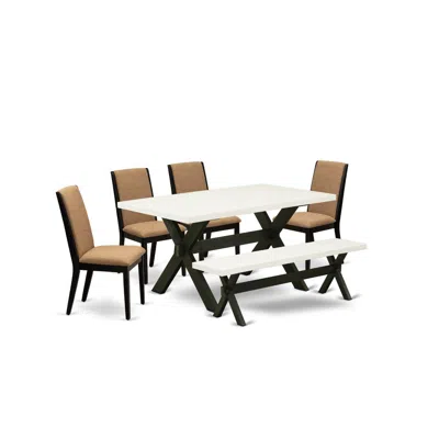 East West Furniture 6-piece Awesome Modern Dining Table Set A Good Linen White Color Dining Table Top And Linen White Co In Blue