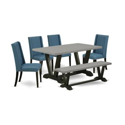 East West Furniture 6-piece Beautiful Modern Dining Table Set In Blue
