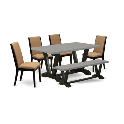 East West Furniture 6-piece Beautiful Rectangular Dining Room Table Set A Superb Cement Color Dining Table Top And Cemen In Brown