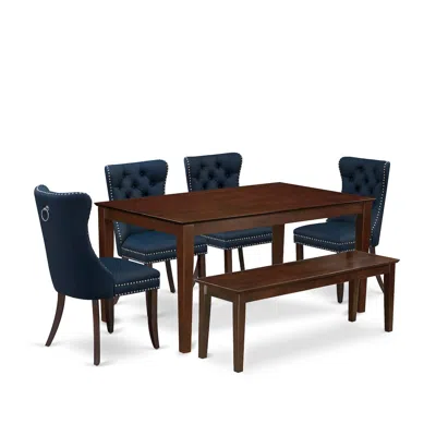 East West Furniture 6 Piece Dinette Set Consists Of A Rectangle Dining Table In Blue