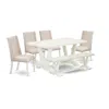 East West Furniture 6-piece Dinette Set-cream Color Linen Fabric Seat And High Stylish Chair Back Kitchen Chairs, A Rect In Neutral
