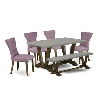 East West Furniture 6-piece Dining -dahlia Linen Fabric Seat And Button Tufted Chair Back Kitchen Parson Chairs In Multi