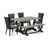 East West Furniture 6 Piece Dining Room Set - 4 Dark Gotham Grey Linen Fabric Kitchen Chairs With Nailheads And Cement W In Black