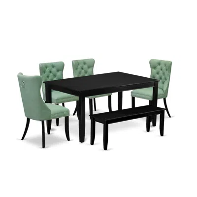 East West Furniture 6 Piece Dining Room Set Consists Of A Rectangle Solid Wood Table In Green