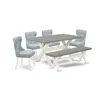 East West Furniture 6-piece Dining Room Table Set- 4 Dining Padded Chairs With Baby Blue Linen Fabric Seat And Button Tu In Gray