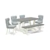 East West Furniture 6-piece Dining Room Table Set- 4 Parson Chairs With Baby Blue Linen Fabric Seat And Button Tufted Ch In Blue