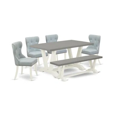 East West Furniture 6-piece Dining Room Table Set- 4 Parson Chairs With Baby Blue Linen Fabric Seat And Button Tufted Ch