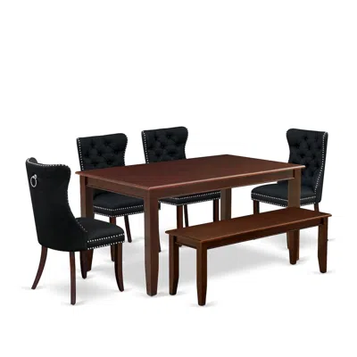 East West Furniture 6 Piece Dining Room Table Set Consists Of A Rectangle Kitchen Table In Brown