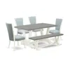 East West Furniture 6 Piece Dining Set - 4 Baby Blue Linen Fabric Dining Room Chairs With Nailheads And Cement Modern Di In Multi