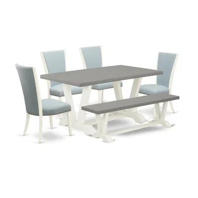 East West Furniture 6 Piece Dining Set - 4 Baby Blue Linen Fabric Dining Room Chairs With Nailheads And Cement Modern Di In Multi