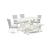 East West Furniture 6 Piece Dining Set - Linen White Rectangular Table, 1 Modern Bench, And 4 Grey Linen Fabric Parson C In Multi