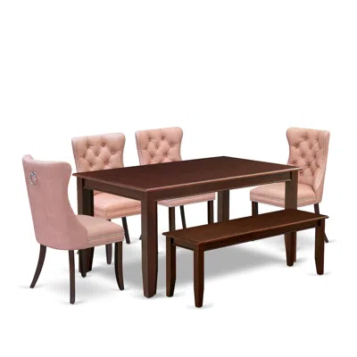 East West Furniture 6 Piece Dining Set Contains A Rectangle Kitchen Table In Pink