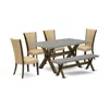 East West Furniture 6 Piece Dining Table Set - 4 Brown Linen Fabric Modern Chair With Nailheads And Cement Wood Table In Neutral