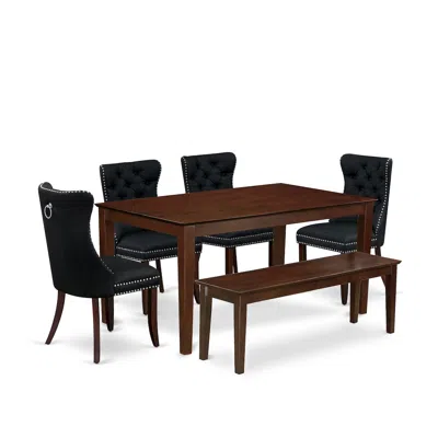 East West Furniture 6 Piece Dining Table Set Consists Of A Rectangle Kitchen Table In Black