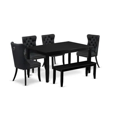 East West Furniture 6 Piece Dining Table Set Contains A Rectangle Solid Wood Table In Black