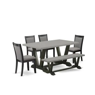 East West Furniture 6 Piece Dinner Table Set In Gray