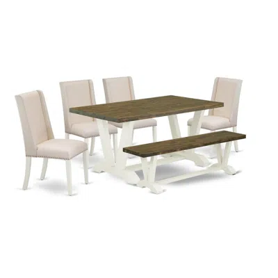 East West Furniture 6-piece Fashionable An Excellent Distressed Jacobean Dining Table Top And Distressed Jacobean Wood B In Neutral