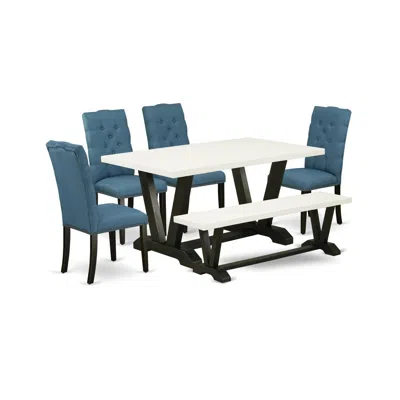 East West Furniture 6-piece Fashionable Dining Set An Outstanding Linen White Kitchen Table Top And Linen White Dining B In Blue
